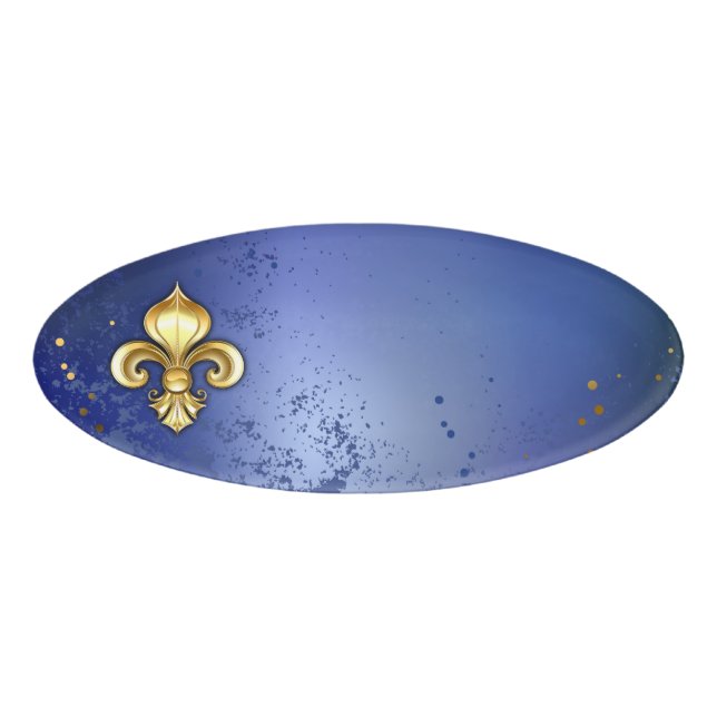 Gold Fleur de Lis on Blue Name Tag (Front)