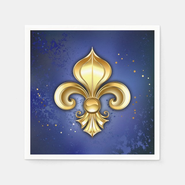 Gold Fleur de Lis on Blue Napkin (Front)