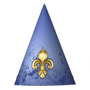Gold Fleur de Lis on Blue Party Hat