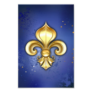 Gold Fleur de Lis on Blue Photo Print