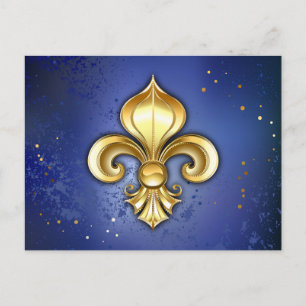 Gold Fleur de Lis on Blue Postcard