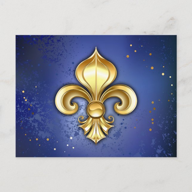 Gold Fleur de Lis on Blue Postcard (Front)