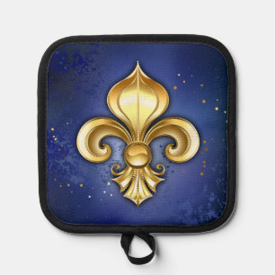 Gold Fleur de Lis on Blue Pot Holder