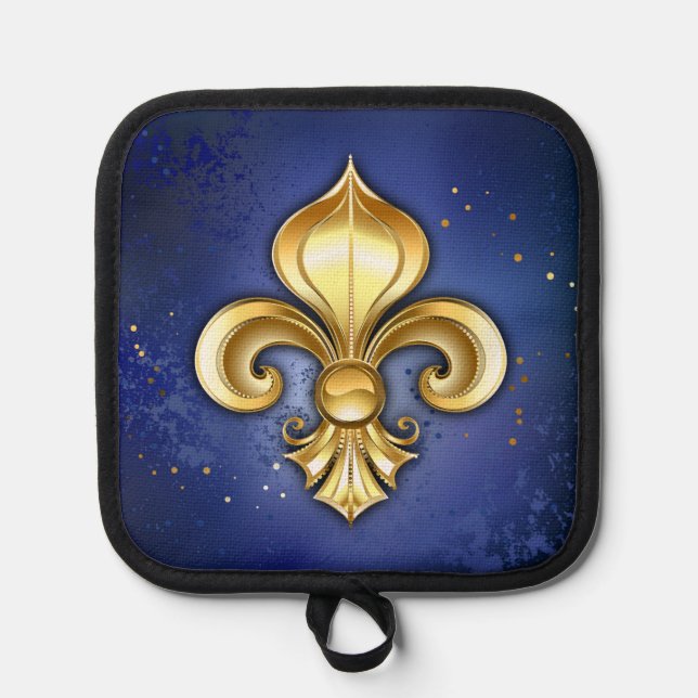 Gold Fleur de Lis on Blue Pot Holder (Front)
