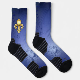 Gold Fleur de Lis on Blue Socks