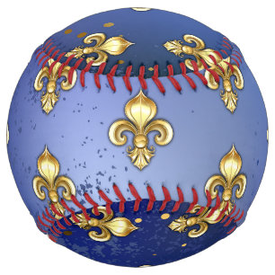 Gold Fleur de Lis on Blue Softball