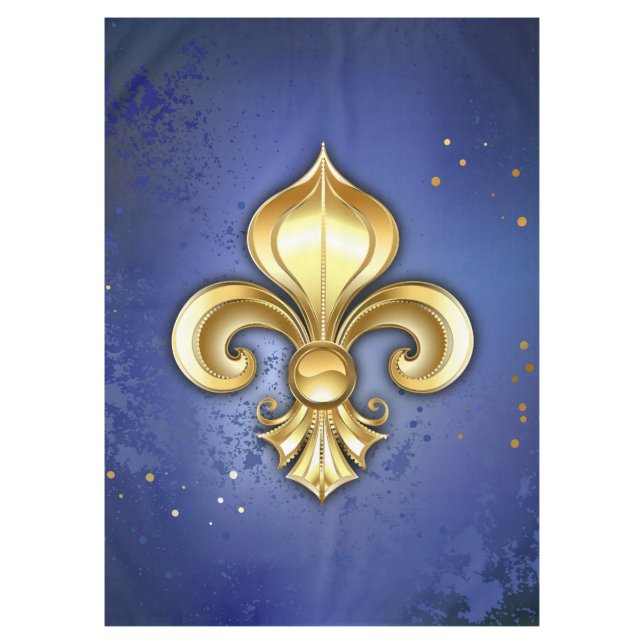 Gold Fleur de Lis on Blue Tablecloth (Front)