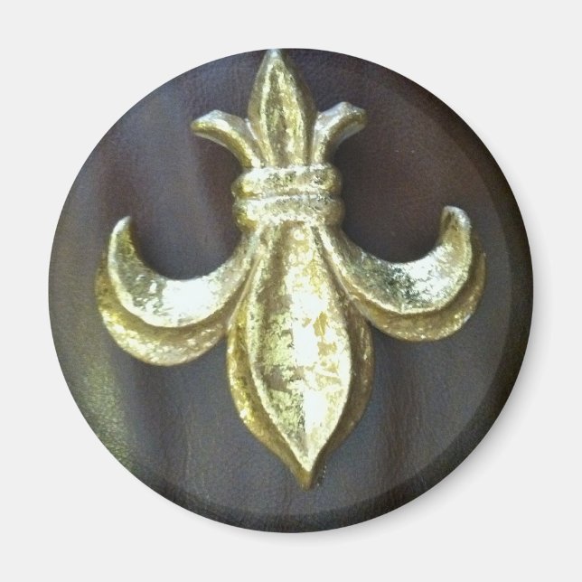 Gold  Fleur de lis on Brown Magnet (Front)