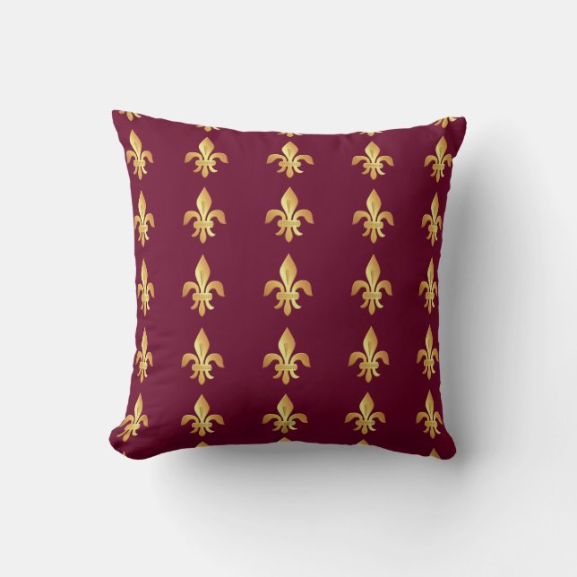 Gold Fleur-de-lis on burgundy Cushion (Front)