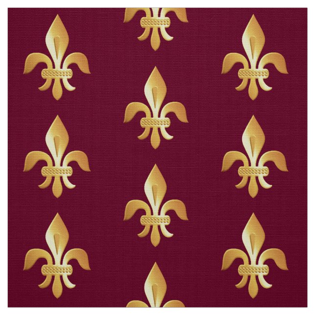 Gold Fleur-de-lis on burgundy Fabric (Swatch)