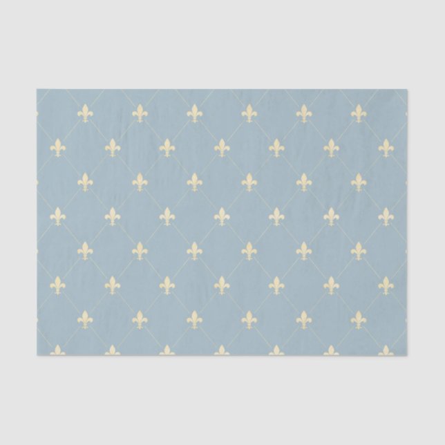Gold Fleur-de-Lis on Dusky Blue Tissue Paper (Front)