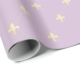 Gold Fleur-de-Lis on Dusky Lilac Wrapping Paper
