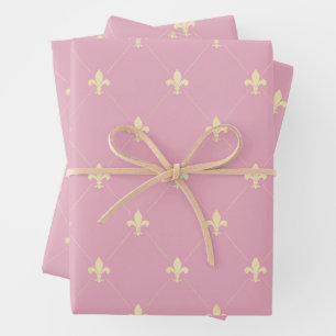 Gold Fleur-de-Lis on Dusky Pink Wrapping Paper Sheet