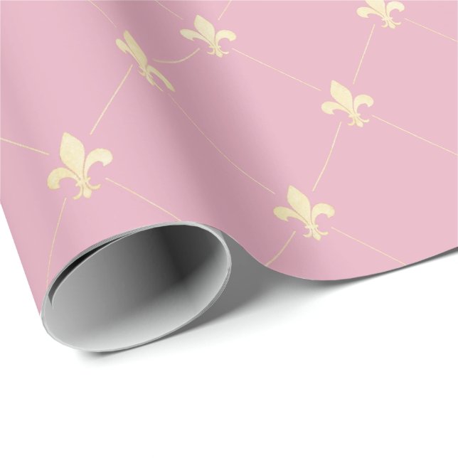 Gold Fleur-de-Lis on Pink Wrapping Paper (Roll Corner)
