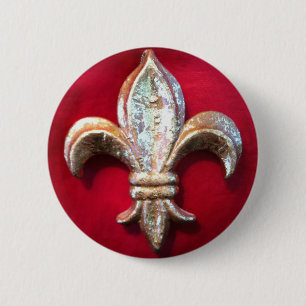 Gold Fleur de lis on Red 6 Cm Round Badge