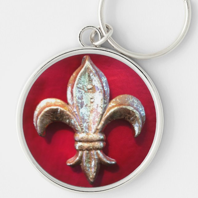 Gold  Fleur de lis on Red Key Ring (Front)
