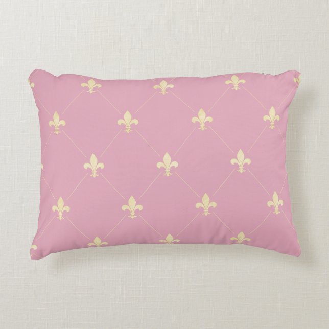 Gold Fleur-de-Lis Pink Decorative Cushion (Front)