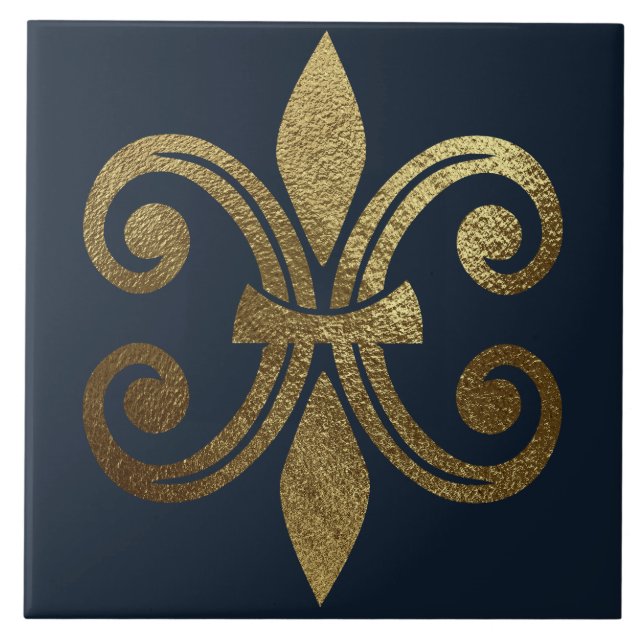 Gold Fleur de Lis Royal  Ceramic Tile (Front)