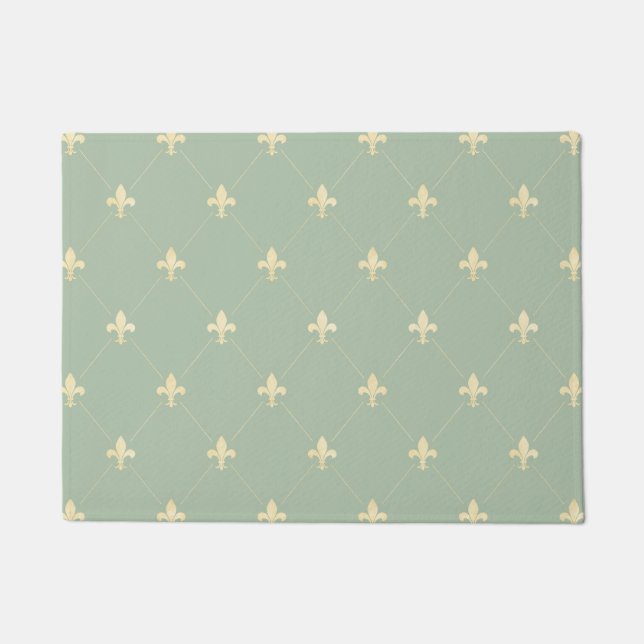 Gold Fleur-de-Lis Sage 18x24 Doormat (Front)