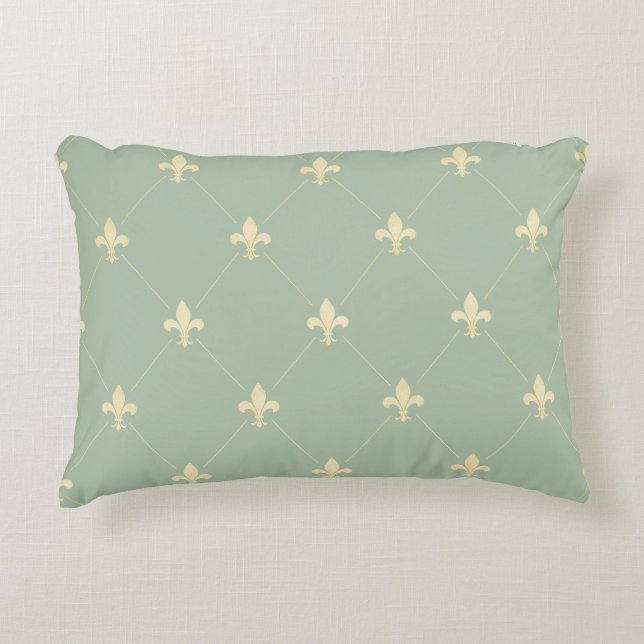 Gold Fleur-de-Lis Sage Decorative Cushion (Front)