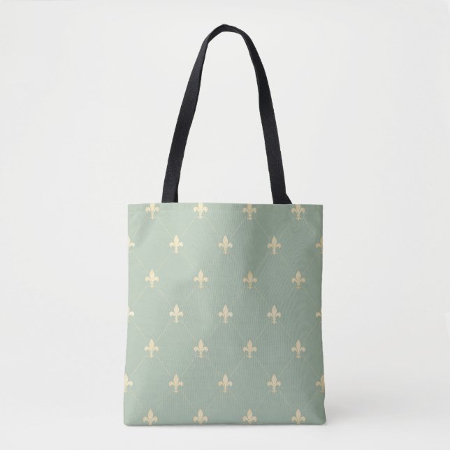 Gold Fleur-de-Lis Sage Tote Bag (Front)