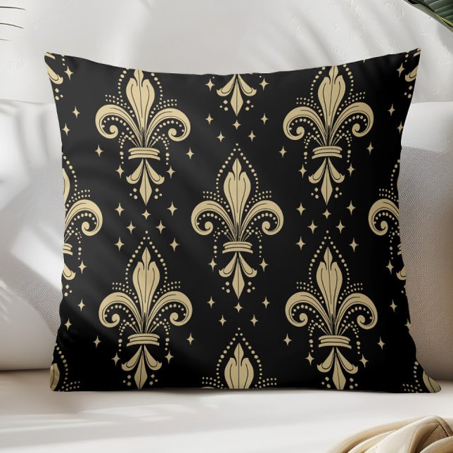 Gold fleur-de-lis seamless pattern on black cushion (Creator Uploaded)