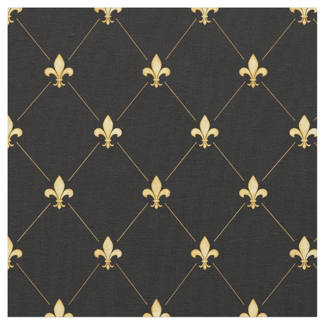 Gold Fleur-de-Lis (small scale) Black Fabric (Close Up)