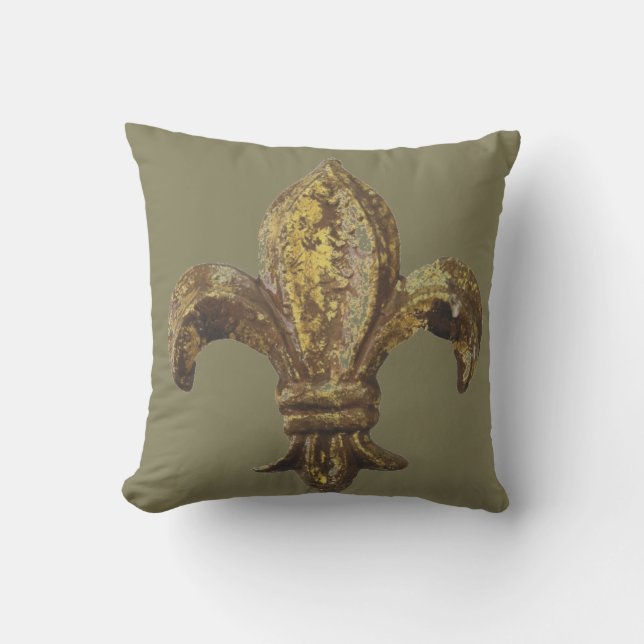 GOLD "FLEUR DE LIS" WITH CUSTOMIZABLE BACKGROUND CUSHION (Front)