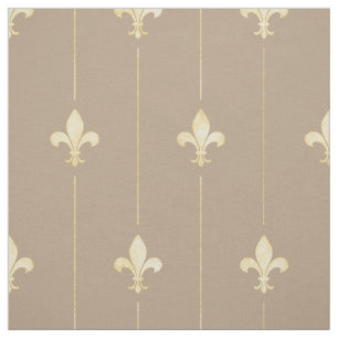 Gold Fleur-de-Lis with Lines Brown (medium scale) Fabric