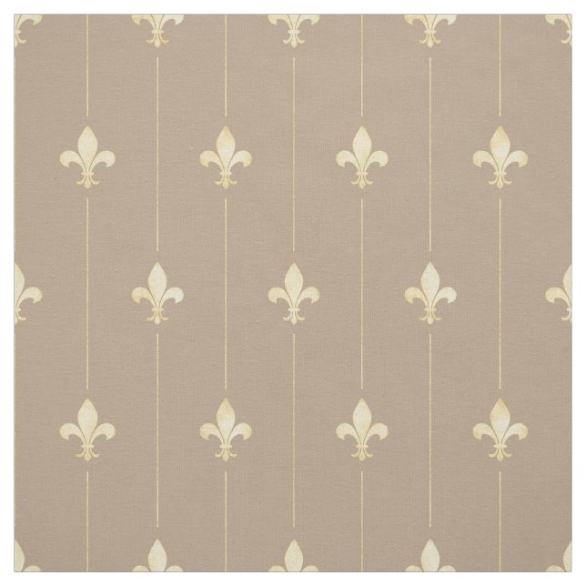 Gold Fleur-de-Lis with Lines Brown (small scale) Fabric (Swatch)