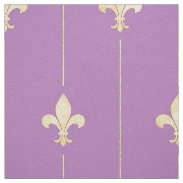 Gold Fleur-de-Lis with Lines Lilac (large scale) Fabric (Swatch)