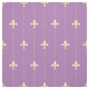 Gold Fleur-de-Lis with Lines Lilac (small scale) Fabric