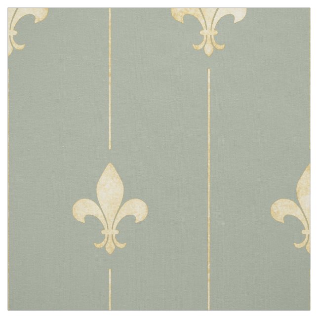 Gold Fleur-de-Lis with Lines Sage (large scale) Fabric (Swatch)