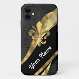 Gold fleur de lys on black iPhone 11 case