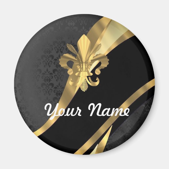 Gold fleur de lys on black magnet (Front)