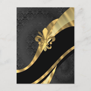 Gold fleur de lys on black postcard