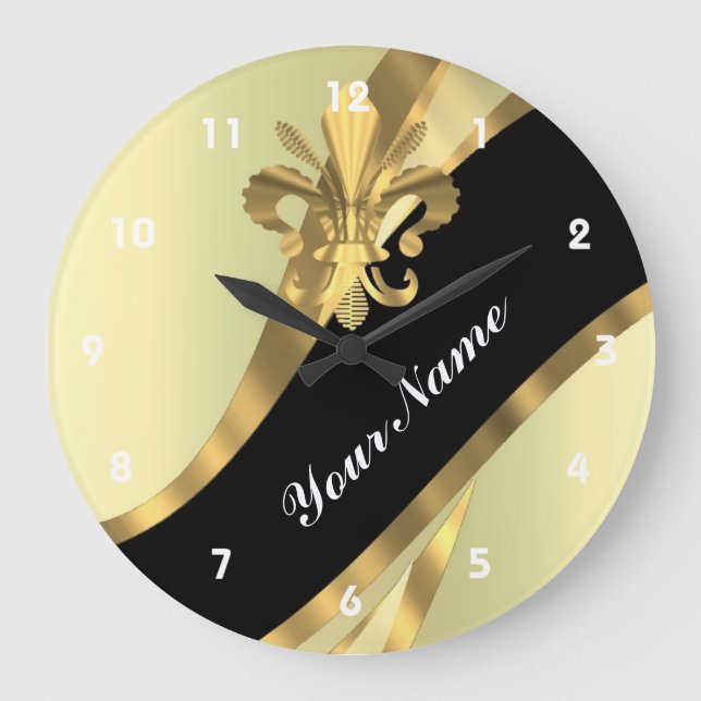 Gold fleur de lys personalized large clock (Front)