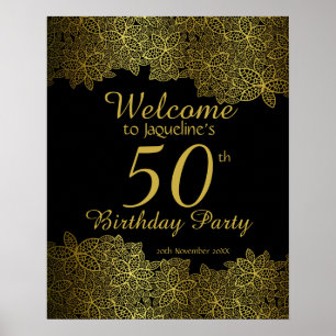 Gold Floral 50th Birthday Party Welcome Sign