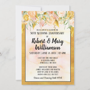 Gold Floral 50th Wedding Anniversary Invitation