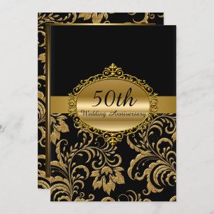 Gold Floral 50th Wedding Anniversary Invite