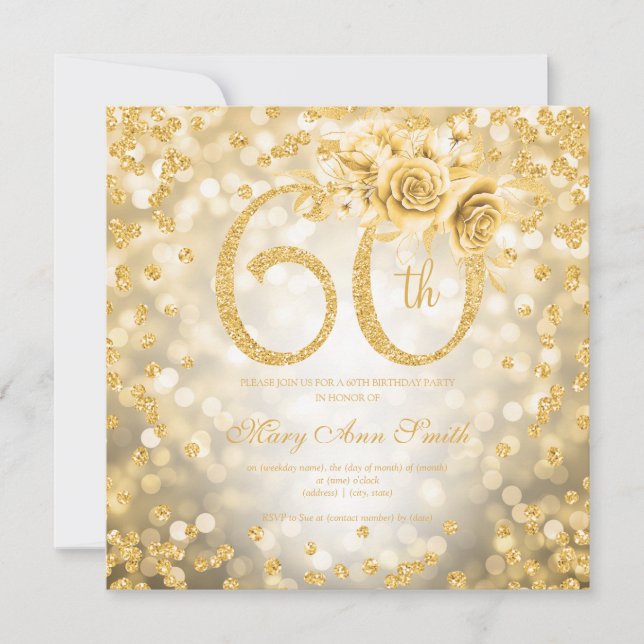 Gold Floral 60th Birthday Glam Lights (Front)