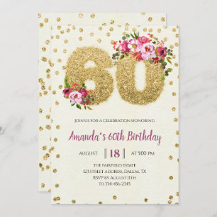 Gold Floral 60th Birthday Invitation