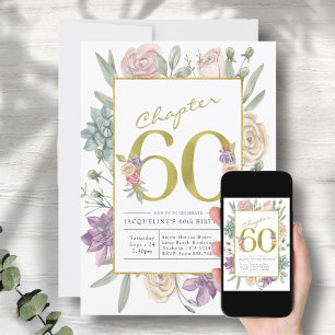 Gold Floral 60th Birthday Invitation