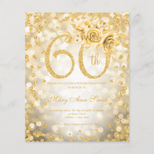 Gold Floral 60th Birthday Lights Invitation Flyer