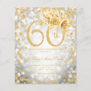 Gold Floral 60th Birthday Silver Lights Invitation Flyer