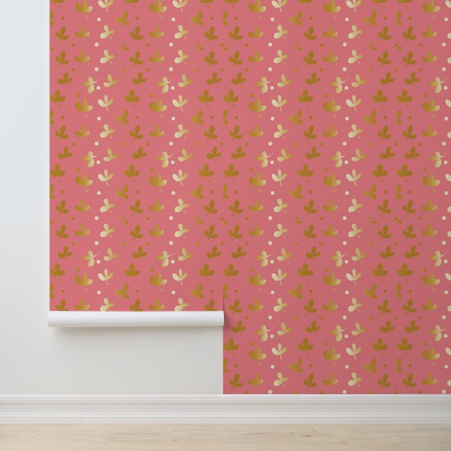 gold  Floral Abstract on pink Background Wallpaper (Application)