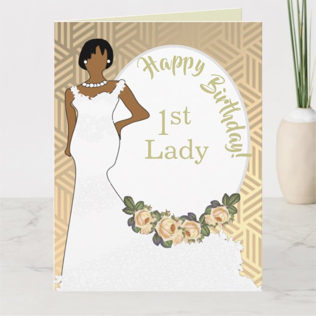 Gold Floral African American Birthday 1st Lady Card (Front)