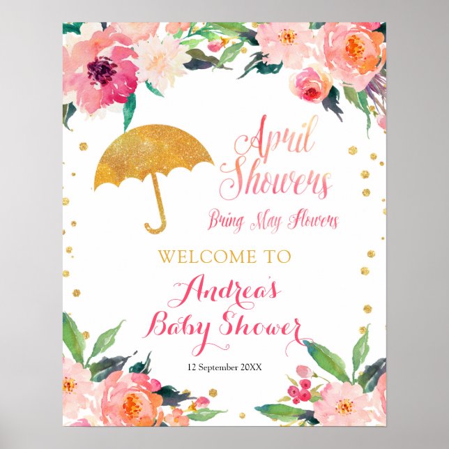 Gold Floral April Shower Welcome Sign (Front)
