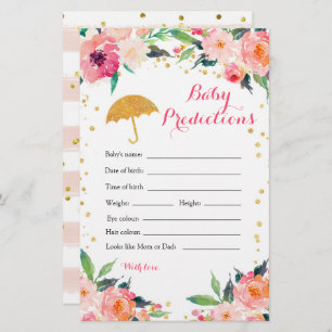 Gold Floral April Showers Baby Predictions Games
