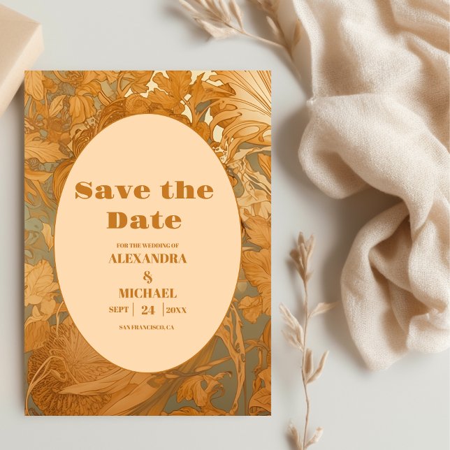 Gold Floral Art Nouveau Wedding Save The Date (Creator Uploaded)